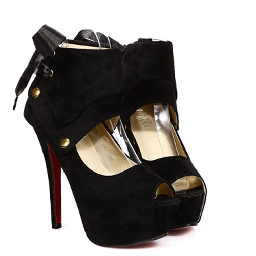 black heels with bow strap