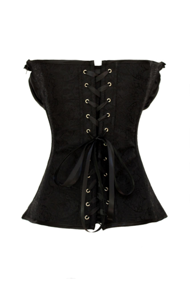 Elegant Pleated Frills Back Lace-up Black Satin Corset_Bustiers&Corsets ...