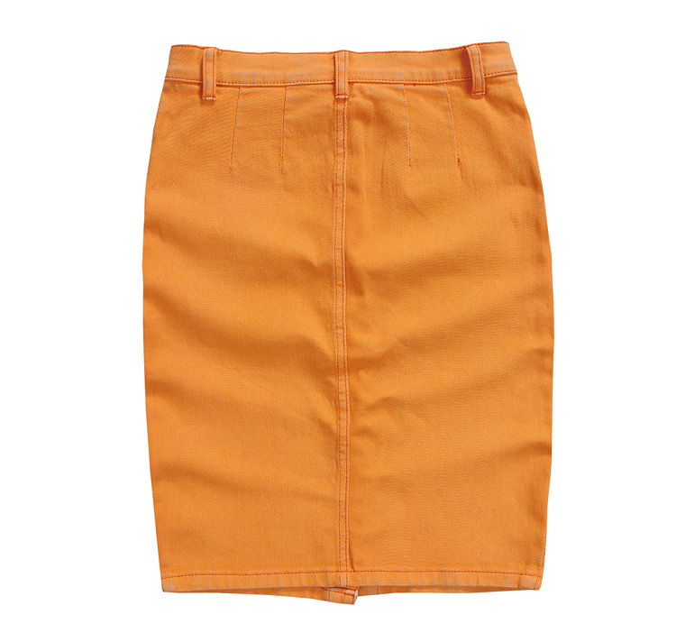 Latest Front Singlebreasted Solid Orange Cotton Sheath Knee Length