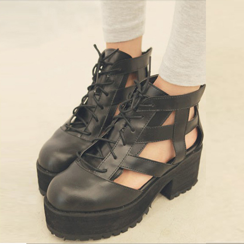 black chunky high heel sandals