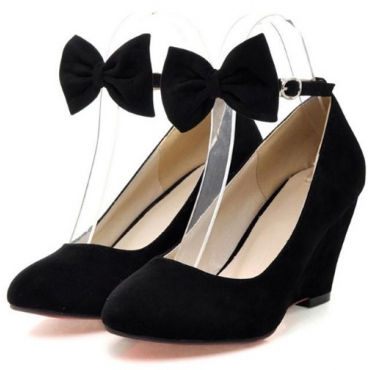 black wedges with bow ankle strap