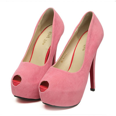 Fashion Round Peep Toe Stiletto High Heels Pink Suede Pumps_Pumps_Shoes ...