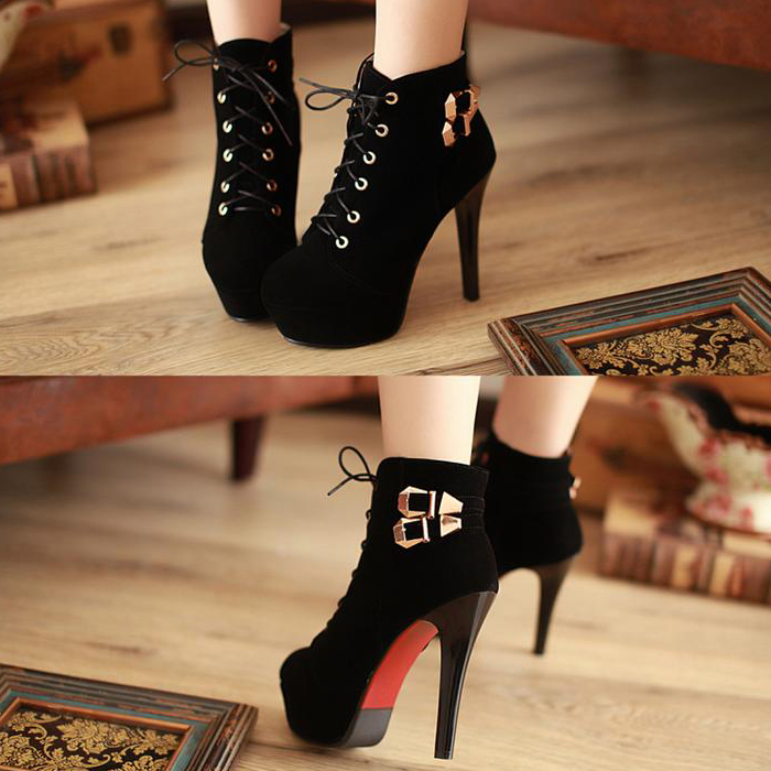 round toe stiletto high heel lace up ankle boots