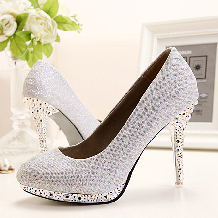 closed toe silver high heels