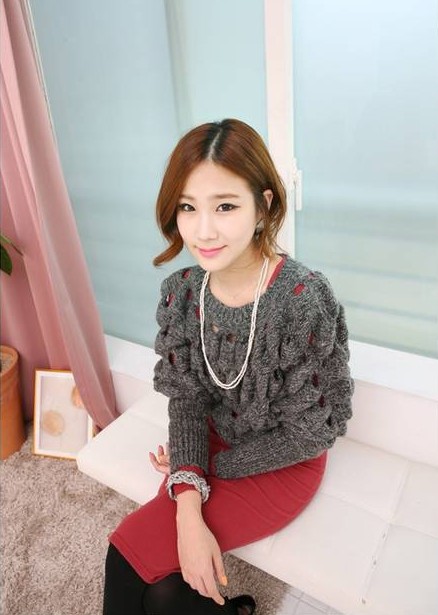 Fashion O neck Long Sleeve Grey Knitting Sweater