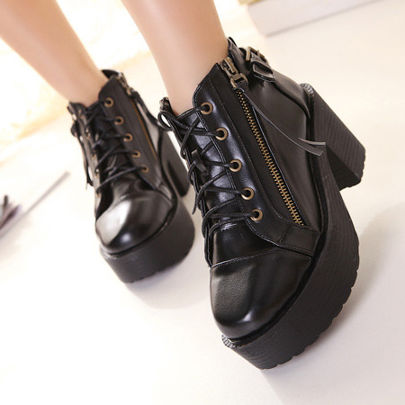 black high heel wedge boots