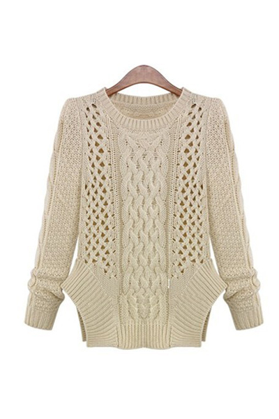 Fashion O Neck Long Sleeve Regular Pullovers Apricot Acrylic Sweater_Sweaters & Cardigans_Top 