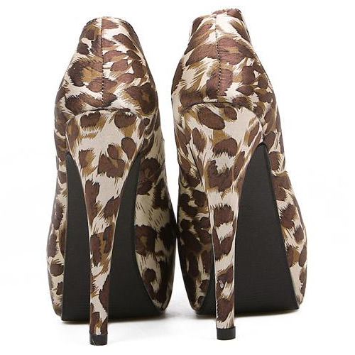 Sexy Woman Round Closed Toe Stiletto High Heel Brown PU Basic Pumps