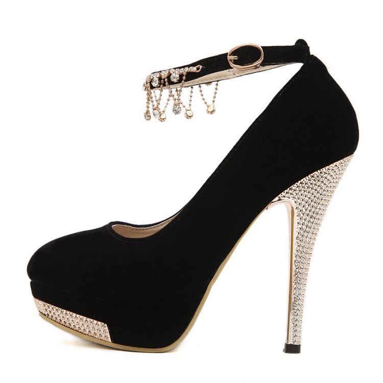 black round toe ankle strap heels