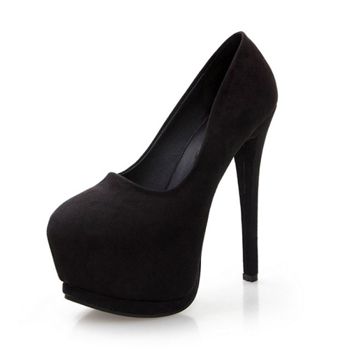 Fashion Round Toe Closed Stiletto High Heel Black PU Pumps_Pumps_Shoes ...