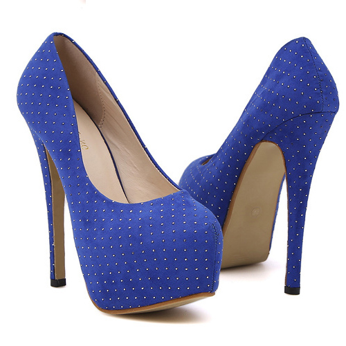 Fashion Round Toe Closed Stiletto High Heel Basic Blue PU Pumps_Pumps ...