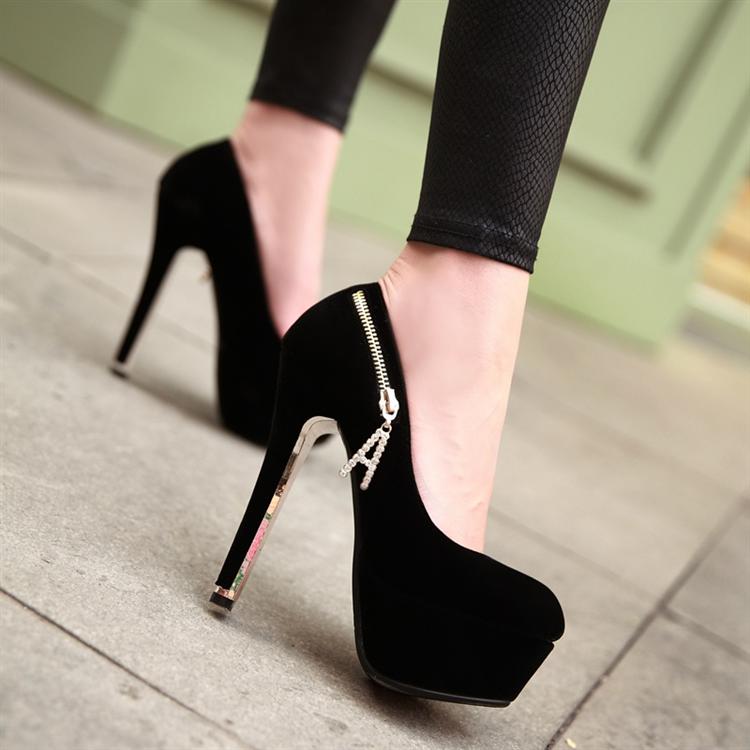 Fashion Round Toe Closed Stiletto High Heel Basic Black PU Pumps_Pumps ...