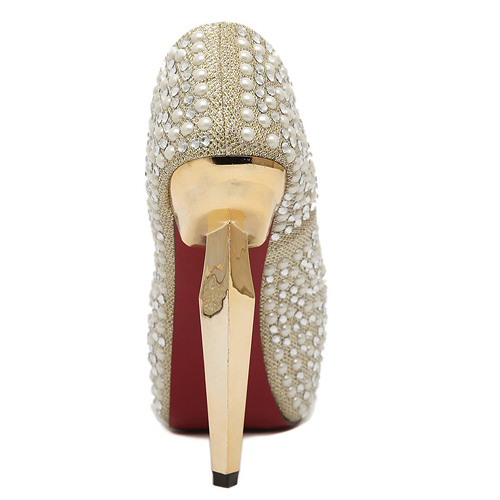 round toe gold pumps