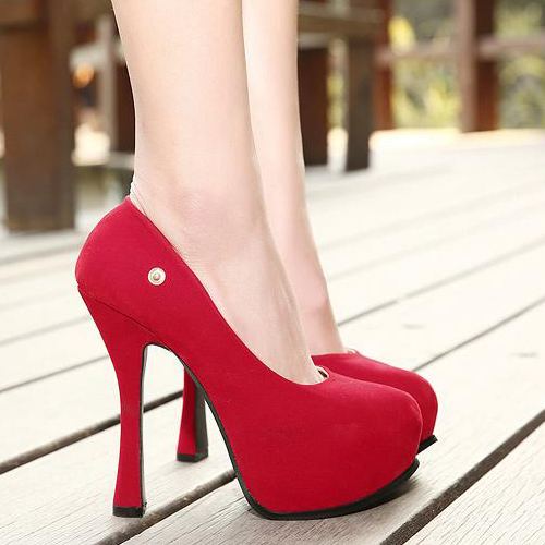 Fashion Elegant Round Toe Closed Chunky High Heel Red PU Ankle Strap Pumps_Pumps_Shoes 