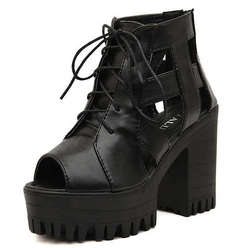 black chunky ankle strap sandals