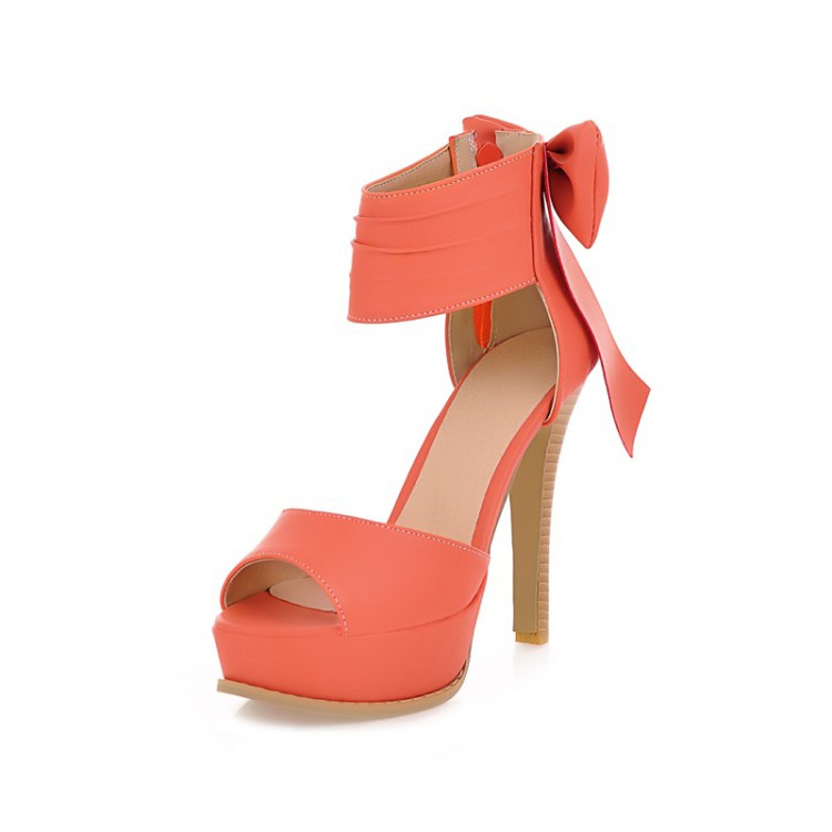 Fashion Stiletto High Heel Ankle Strap Orange PU Sandals_Sandals_Shoes_LovelyWholesale 