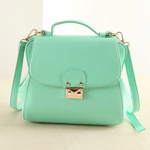 Fashion Women Solid Zipper Green PU Shoulder Bag_Messenger&Crossbody
