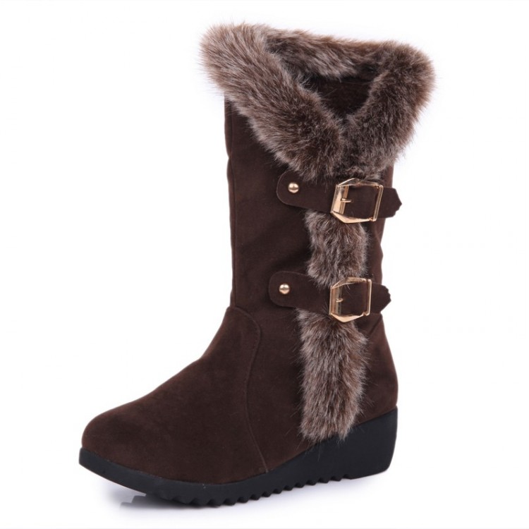 Cheap Winter Fashion Round Toe Fur Patchwork Buckle Decorated Slip On ...