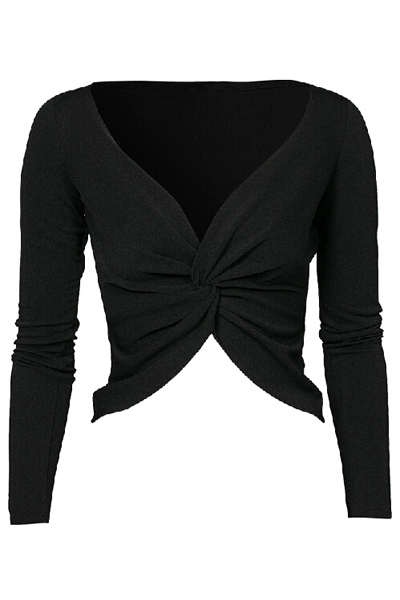 Cheap Fashion V Neck Long Sleeves Bow-tie Designed Front Open-work ...