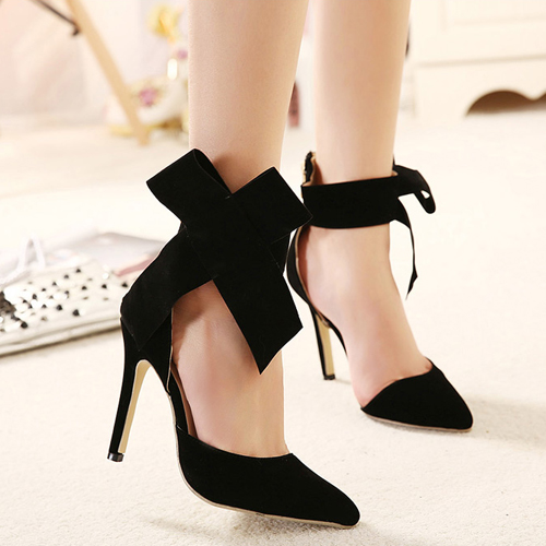 black heels with tie strap