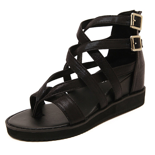 Cheap Fashion High Wedge Black PU Gladiator Sandals_Sandals_Shoes ...