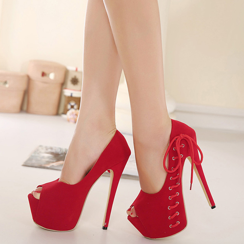 Cheap Fashion Round Peep Toe Stiletto High Heels Red PU Pumps_Pumps ...