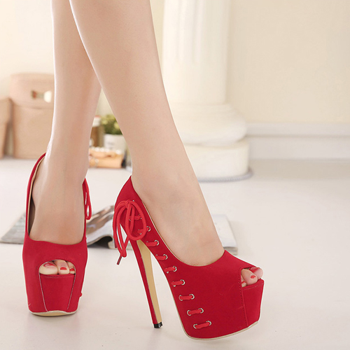 Cheap Fashion Round Peep Toe Stiletto High Heels Red PU Cheap Fashion Round Peep Toe Stiletto High Heels Red PU