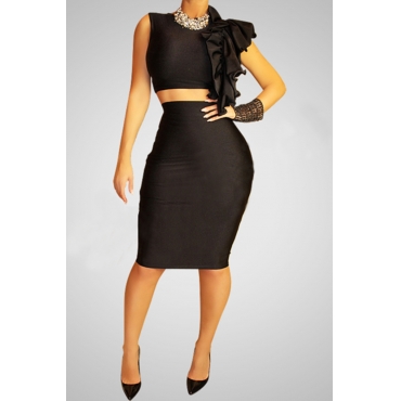 cheap ruffles sheath sleeveless decorated knee blend neck length tank cotton piece sexy dress lovelywholesale