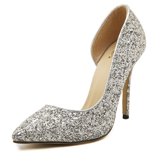 closed toe silver high heels