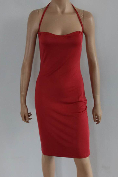 Sexy V Neck Spaghetti Strap Sleeveless Backless Red Polyester Sheath Mini Dress от Lovelywholesale WW