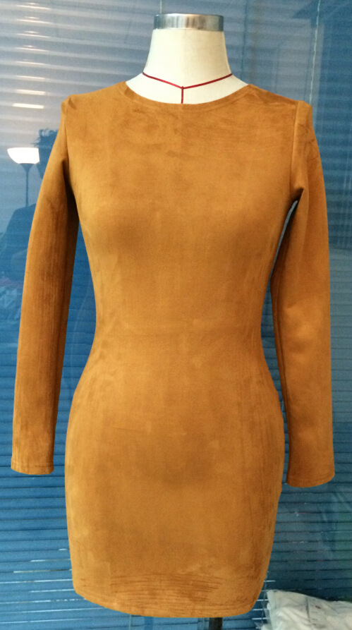 Fashion O Neck Long Sleeves Brown Sheath Mini Womens Dress от Lovelywholesale WW