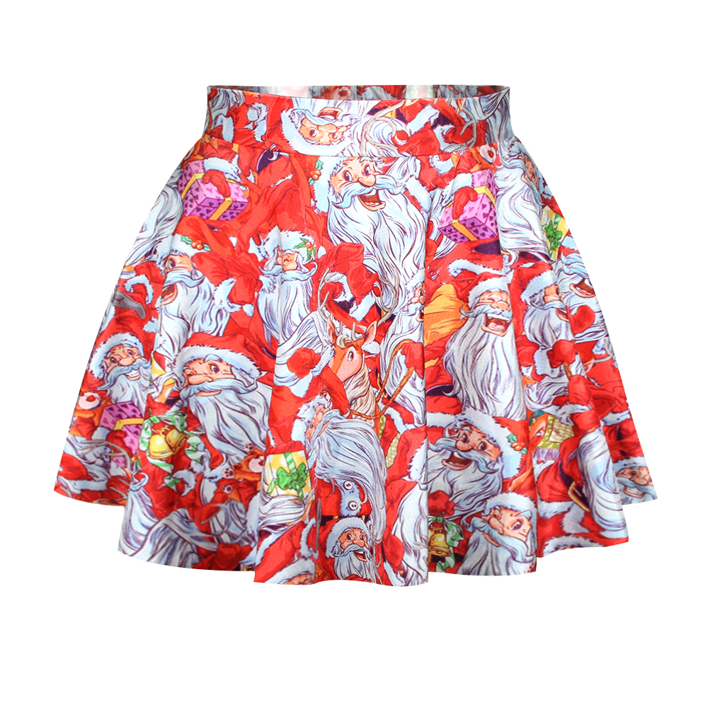 Fashion Cute Santa Claus Print Red Polyester Mini Skirt_Skirts_Bottoms_LovelyWholesale 
