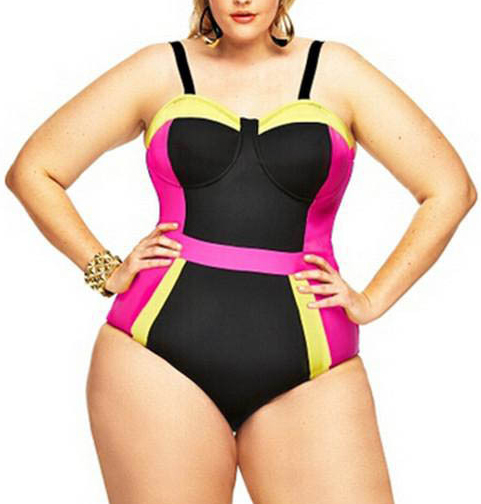 Patchwork color block one piece swimwear