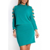 Stylish O Neck Long Sleeves Shoulder Hollow-out Gr