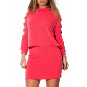 Stylish O Neck Long Sleeves Shoulder Hollow-out Ro