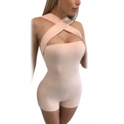 Sexy Off The Shoulder Bandage Pink Polyester One-p
