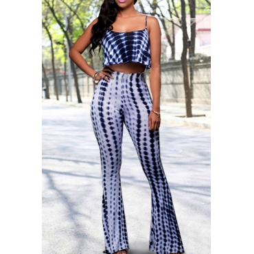 Sexy Spaghetti Strap Sleeveless Printed Backless Silk Two-piece Pants ...