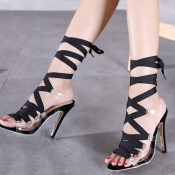 Trendy Round Peep Toe Cross Lace-up Hollow-out Sti