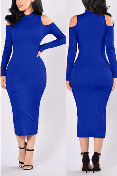 royal blue turtleneck dress
