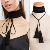 Fashion Tassel Design Black Flannelette Necklace