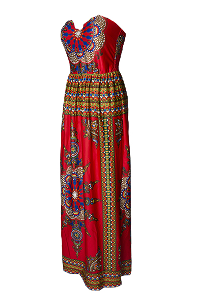 Bohemian V Neck Off The Shoulder Sleeveless Totem Printed Red Qmilch ...