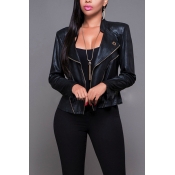 Trendy Turndown Collar Long Sleeves Zipper Design 