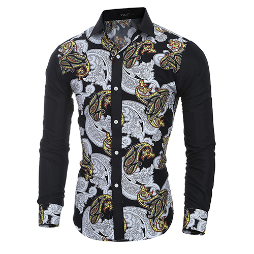Ethnic Style Turndown Collar Long Sleeves Printed Patchwork Cotton Shirt от Lovelywholesale WW