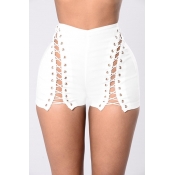 Sexy High Waist Hollow-out White Polyester Skinny 