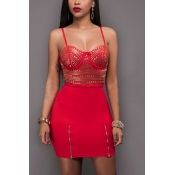 Sexy Spaghetti Strap Sleeveless Zipper Design Red 