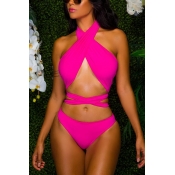 Sexy Hollow-out Rose Red Polyester One-piece Swimw