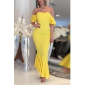 Charming Bateau Neck Short Sleeves Falbala Design 