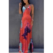 Polyester Sexy V Neck Sleeveless Ankle Length Dres
