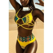 Sexy Printed Hollow-out Two-piece Swimwear