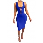 Sexy Hollow-out Royalblue Blending Sheath Knee Len